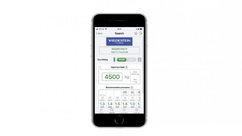 Er is een nieuwe smartphone-app die helpt om de juiste bandenspanning te vinden voor landbouwbanden van verschillende merken.