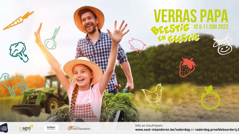 Op Vaderdag, zondag 11 juni 2023, verwelkomen 6 Oost-Vlaamse land- en tuinbouwbedrijven papa’s en hun gezin of familie op de boerderij.