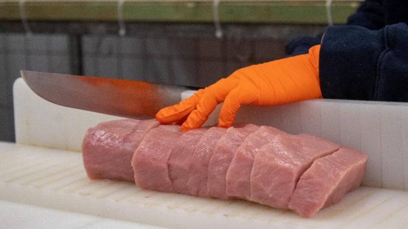 Voor de bepaling van vleeskwaliteitsparameters – zoals pH, waterhoudend vermogen en intramusculair vet – wordt de carré of lange rugspier van het varken de dag na slacht versneden.