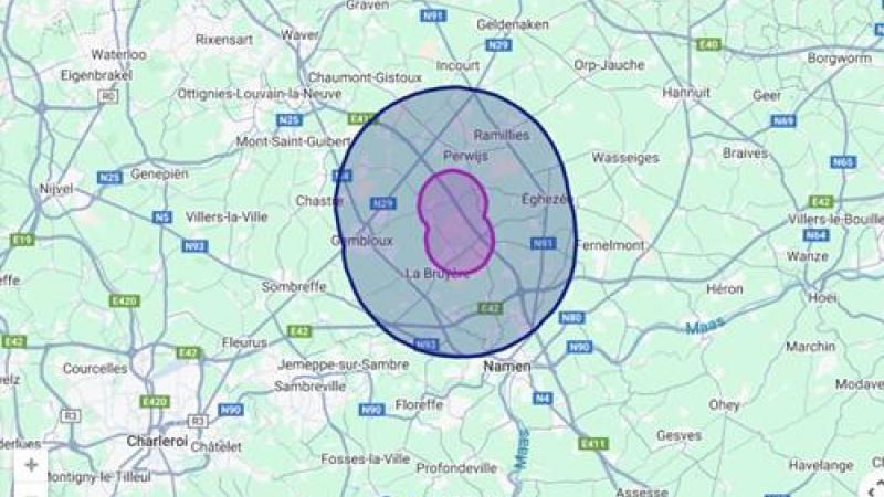 De 2 besmettingshaarden in Gembloers liggen dicht bij elkaar, zodat de beschermings- en bewakingszones elkaar overlappen.