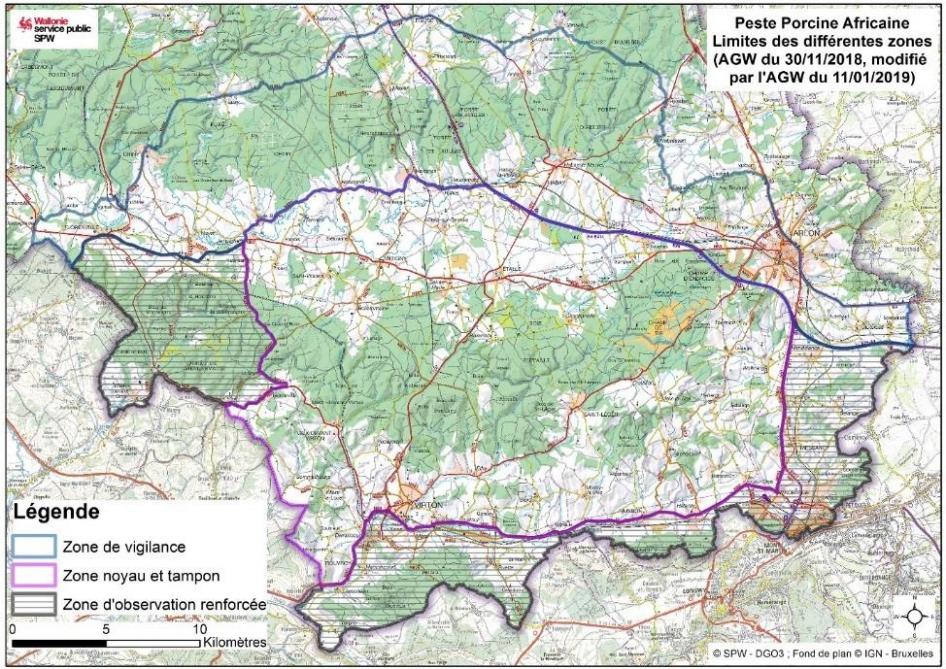 Kaart 1: de aangepaste “deelzones” huidig gedefinieerd door het Waals Gewest