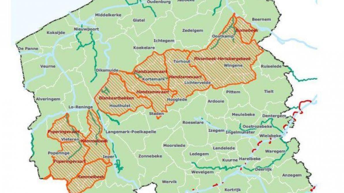Het captatieverbod in West-Vlaanderen is van toepassing in het Blankaartbekken, de afgesneden meanders van de Leie en de Schelde en de stroomgebieden van de Poperingevaart, de Kemmelbeek, de Handzamevaart, de Rivierbeek, de Hertsbergebeek en de Bornebeek.