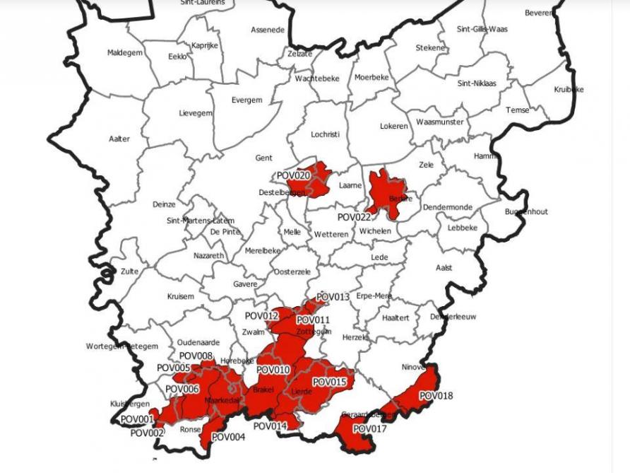 In de rode zone geldt een captatieverbod in Oost-Vlaanderen.