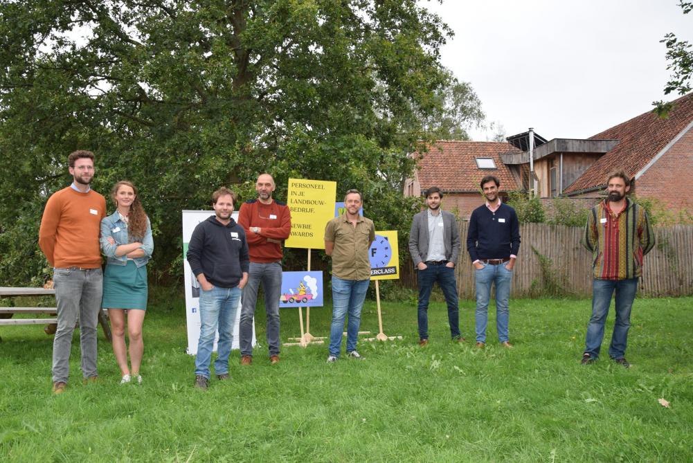Dit jaar dongen 5 laureaten mee naar de Newbie Award v.l.n.r. Maïsterplan, Pachagreens, Kopje Zwam, Urban Harvester en Vrijselhof.