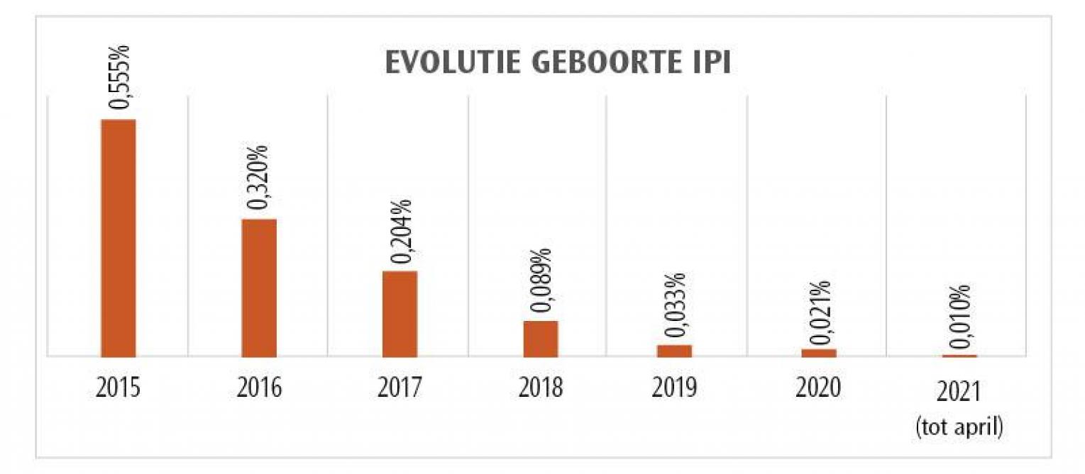 Figuur 1. Evolutie van het percentage IPI-kalveren geboren in Vlaanderen.