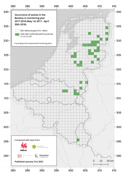 Verspreiding wolf in de Benelux 2017 – 2018.