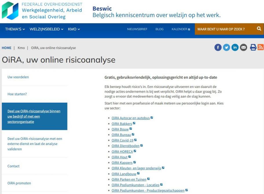 De OiRA-tool is te bereiken via de website www.uwrisicoanalyse.be.