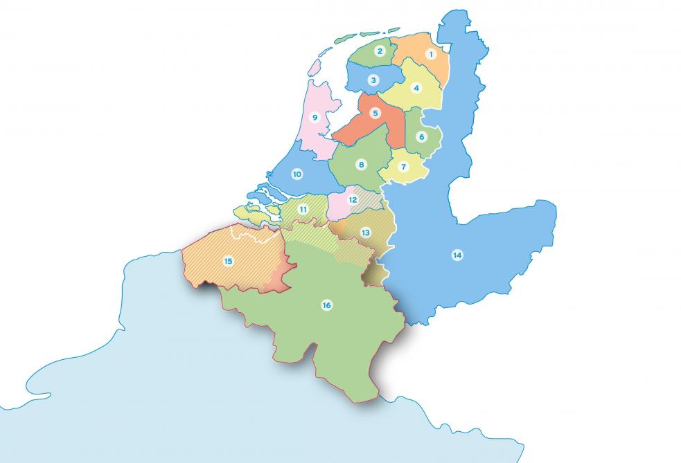 District 15 – Milcobel West, gevormd door de Milcobel- ledenkringen: Noord Oost-Vlaanderen, Brugse Ommeland, Westhoek, Zuid West-Vlaanderen en Zuid Oost-Vlaanderen en District 16 – Milcobel Oost, gevormd door de Milcobel-ledenkringen: Kempenland, Noord West-Antwerpen, Limburg & Brabant en Cercle Francophone.