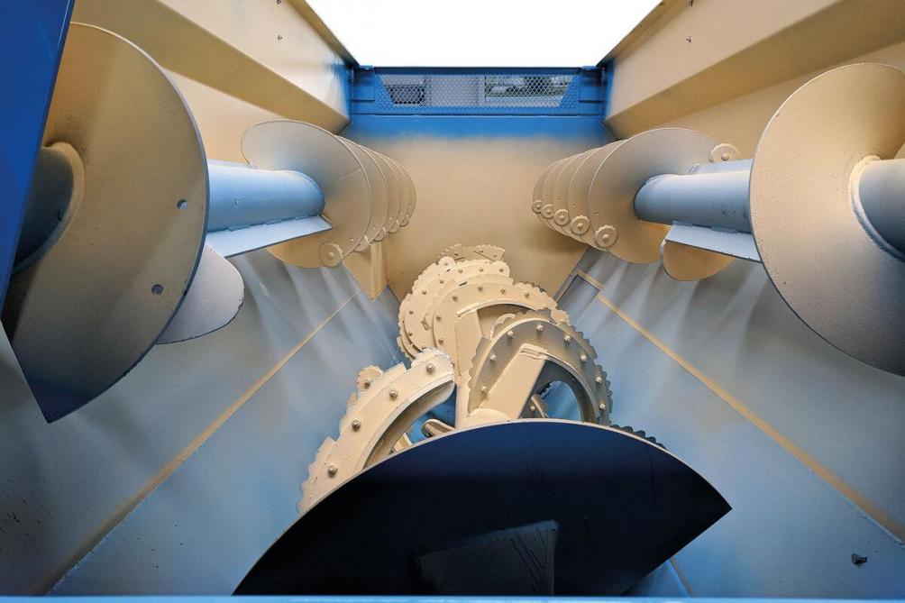 Zicht op het horizontale  mengsysteem.