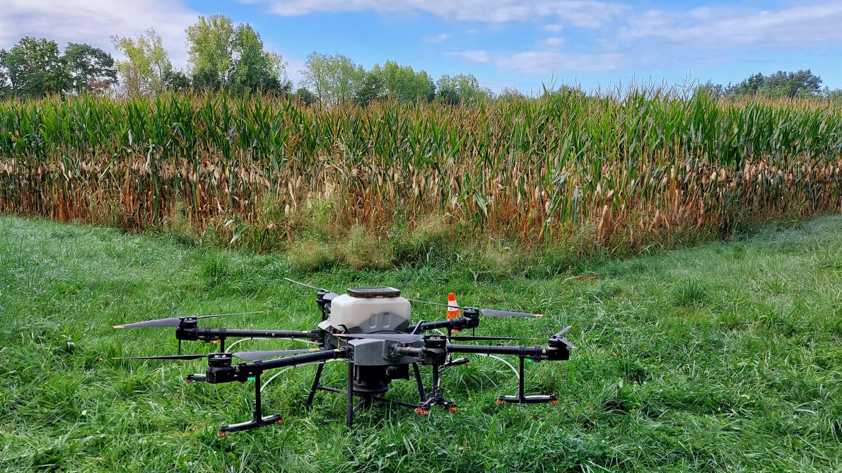 De drone heeft een zaadtank van 10 l.