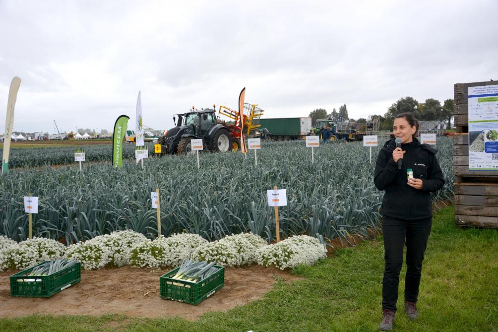 Annelien Tack van Viaverda gaf toelichting bij de inzet van de bankerplant ’Lobularia maritima’ tegen tripsen in de preiteelt.
