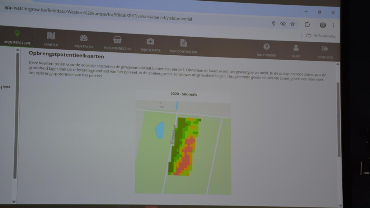 Via WatchITgrow kan je onder meer via opbrengstpotentieelkaarten de gewasvariabiliteit binnen een perceel voor de voorbije seizoenen bekijken.