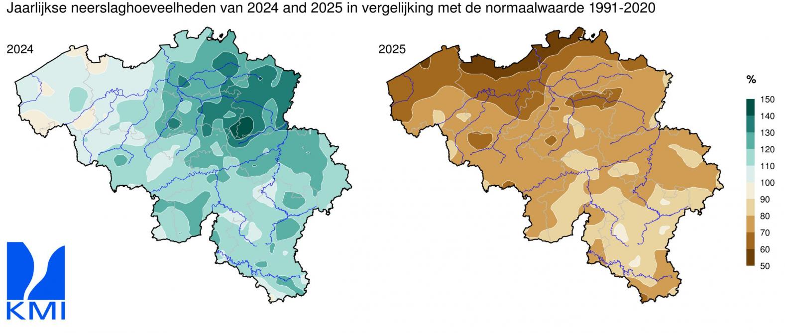 Figuur 1. Het verschil in neerslaghoeveelheid tussen 2024 en 2025.