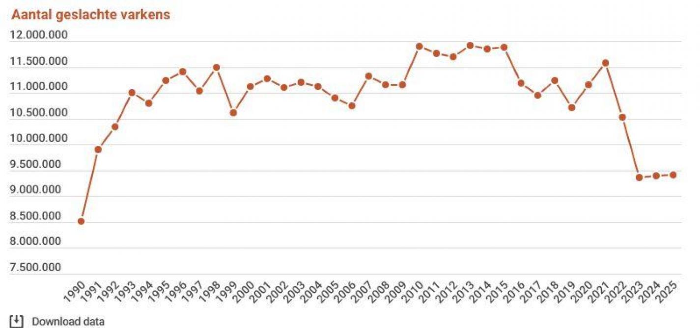 Figuur 2. Evolutie van het aantal geslachte varkens.