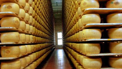 Parmigiano reggiano-kazen behoren tot de meest bekende producten van de Italiaanse landbouw.