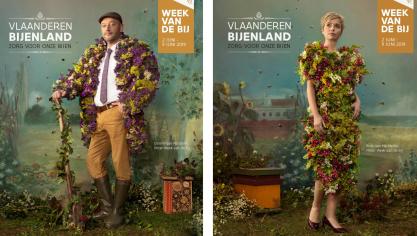Dominique Persoone en Britt van Marsenille, peter en meter van de Week van de Bij, roepen op samen te blijven zorgen voor onze bijen.