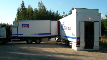 Mobiele slachteenheid klaar voor gebruik.