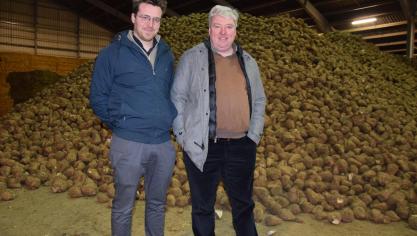 Eens onze vroege aardappelen zijn afgeleverd, komt ruimte vrij voor het stockeren van suikerbieten. Deze bieten blijven dus niet op hoop op het veld en zullen geen extra tarra krijgen bij het laden , tonen Eric (rechts) en Philippe Avermaete.