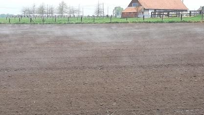 Hier zien we het ‘Petrichor’ effect. Een aerosol (waterdamp) met deeltjes actieve stof kan over buurtgewassen waaien 
en zich daar afzetten.