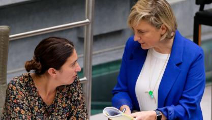 De Vlaamse ministers Zuhal Demir (N-VA) en Hilde Crevits (CD&V).