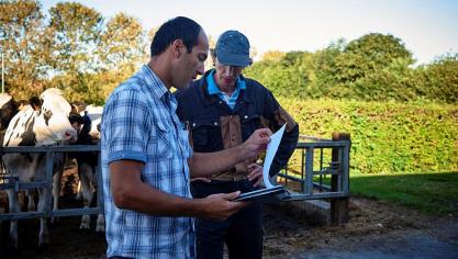 Eddy Decaesteker, adviseur melkveehouderij bij Inagro, geeft advies aan melkveehouders.