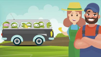 Op een dag rijdt een geruisloze elektrische bus met een meute 3D-geprinte klonen de boerderij op...