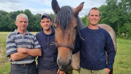 Familie Smeers uit Houthalen-Oost met vader Jos, zonen Steve en Yves en hun merrie Jana.