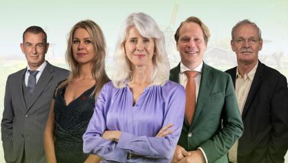 De ministers en staatssecretarissen van de BBB in de Nederlandse regering met vanaf links: Eddie Van Marum, Femke Wiersma, Mona Keijzer, Gijs Tuinman en Jean Rummenie.