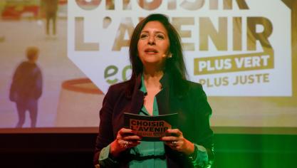 Zakia Khattabi tijdens een verkiezingsbijeenkomst van Ecolo in mei.
