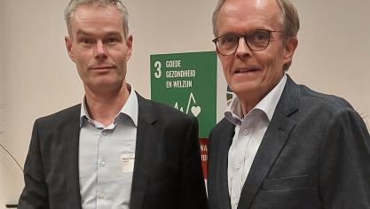 De titel van SDG Ambassador werd voor BelOrta in ontvangst genomen door Wim Hubrechts en Jo Op de Beeck.