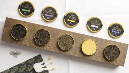 Royal Belgian Caviar biedt een ruim assortiment kaviaar aan.
