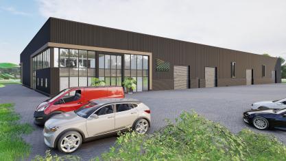 Computersimulatie van hoe het nieuwe gebouw van Farmstore eruit zal zien.