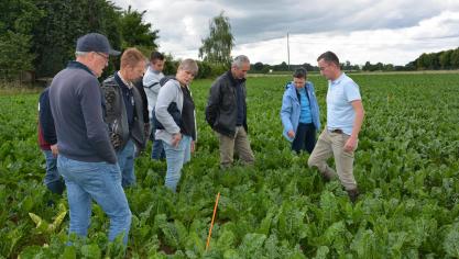 Wout Joris (KBIVB, rechts op de foto) gaf toelichting bij de nieuwe regelgeving rond het gebruik van het herbicide Conviso One bij bieten.