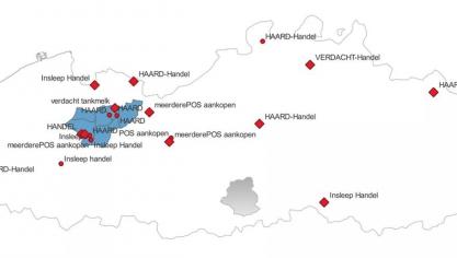 Deze figuur toont de nieuwe gevallen van IBR in Vlaanderen sinds 17 oktober. Legende: ruitjes = nieuwe (verdachte) gevallen, bolletjes = gevallen sinds eind augustus.