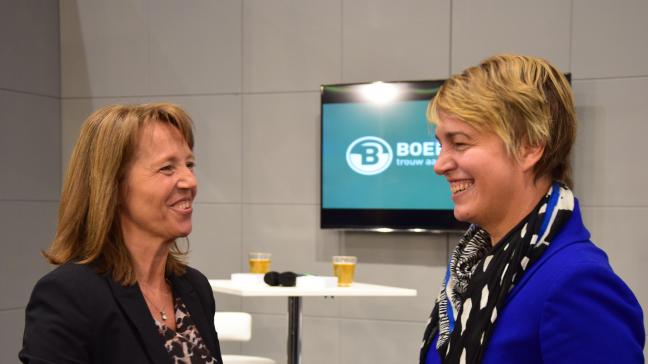 “Het is belangrijk dat de minister van Landbouw (rechts) ook andere ministers in toom houdt om regelgeving niet strenger te maken dan Europa vraagt, bijvoorbeeld wat betreft dierenwelzijn”, pleit Boerenbondvoorzitter Sonja De Becker (links).