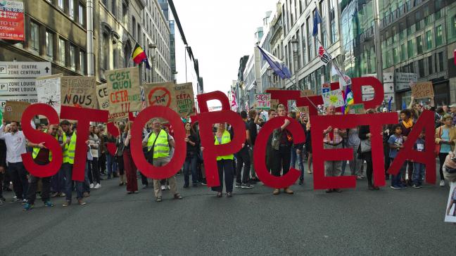 CETA leverde al diverse protesten op, zoals hier in Brussel.