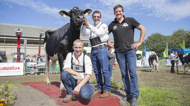 Het team van Thomas De Brabander met de ZB kampioene jonge koeien Joria de l' Herbagère.