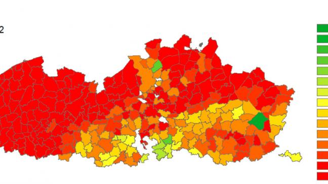 Het grootste deel van de Vlaamse percelen zit boven de streefzone, zeker in West- en Oost-Vlaanderen. Enkel in de leemstreek  is het wat beter gesteld met de percelen.