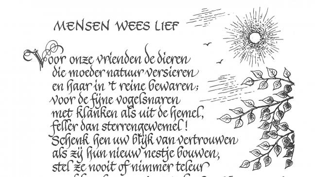Plattelandsdichter Jozef Vandromme uit Geluwe schreef voor elke maand van het jaar een echt buitengedicht. De tekening is van de hand van Frans Lasure.