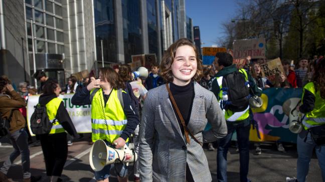 Klimaatactiviste Anuna De Wever tijdens de 13e editie van de klimaatmars, georganiseerd door 'Youth For Climate'.