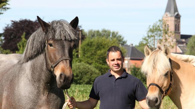 Steven De Rauw van Stal van de Landweg uit Herdersem tussen Falke, 16-jarige fjord en Jeanne van de Begijnbos, 10-jarig trekpaard.