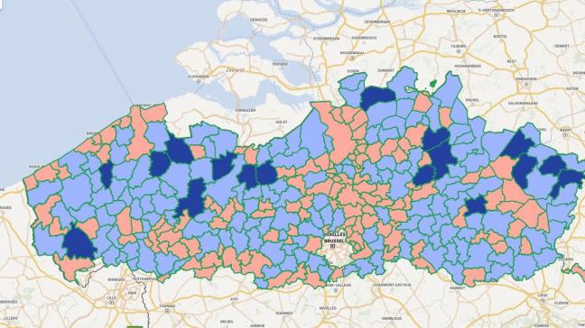 De geografische spreiding van de zorgboerderijen in Vlaanderen.