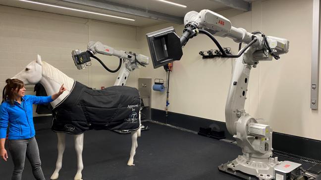 De robot-CT-scanner laat het onderzoek toe op een rechtstaand paard, onder - slechts - lichte verdoving.