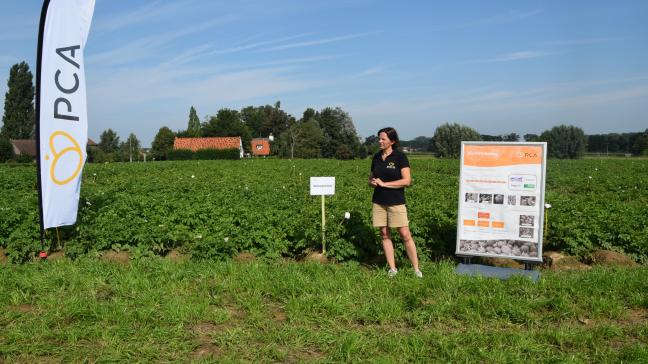 PCA-onderzoekster Ilse Eeckhout informeert over kiemremming op de PCA-dag.