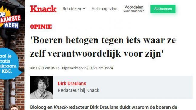 De titel van dit opiniestuk van Dirk Draulans trok de aandacht...