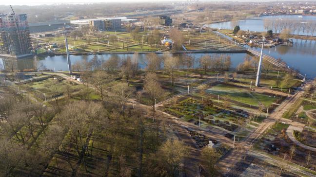 Het Floriade-terrein vanuit de lucht gezien.