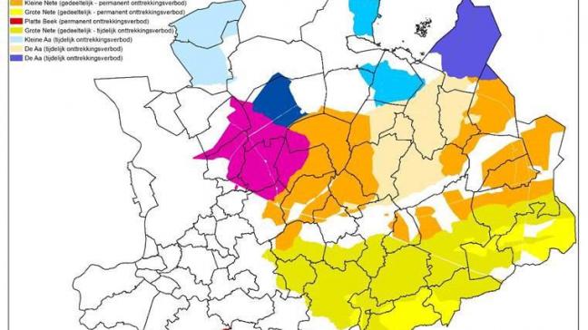 Locatie van de afgebakende stroomgebieden in de provincie Antwerpen