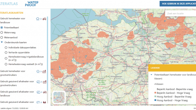 Op wateratlas.be maken kaarten de match tussen een lokale alternatieve waterbron en een lokale watervraag.