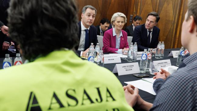 Alexander De Croo, Ursula Von der Leyen en Mark Rutte zaten op donderdag 1 februari samen met vertegenwoordigers van Europese landbouworganisaties.