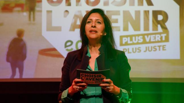 Zakia Khattabi tijdens een verkiezingsbijeenkomst van Ecolo in mei.